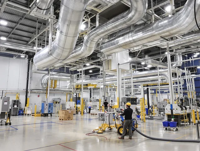 Bellingham Air Duct Cleaning team performing comprehensive industrial duct cleaning at a large facility in Bellingham